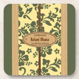 Mokuleia Surfboard Customizable Tiki Bar Coasters
