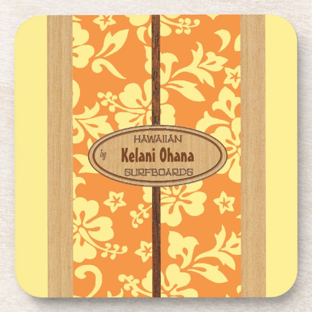 Mokuleia Surfboard Customizable Tiki Bar Coasters (Front)