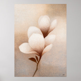 Mokuren White Magnolia Japanese Floral Abstraction Poster