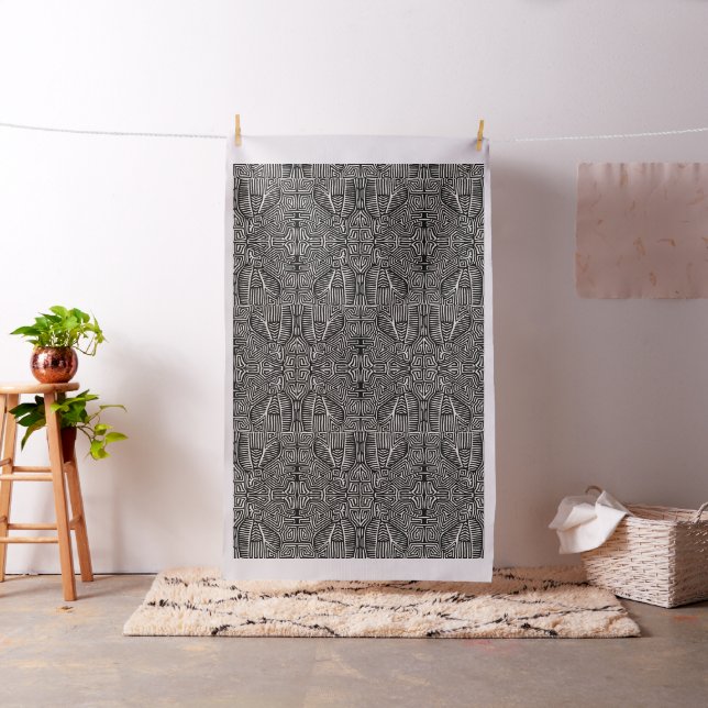 Mola Bird - Black White 2020 Version Fabric (In Situ)