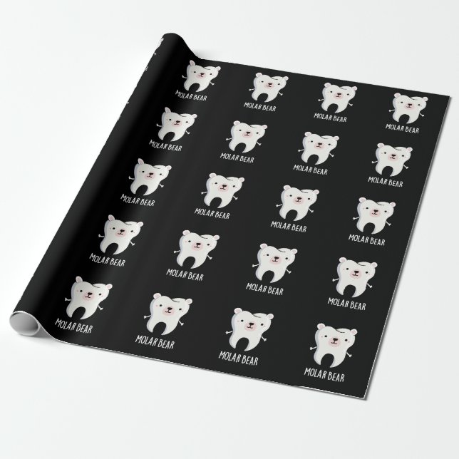 Molar Bear Funny Tooth Pun Dark BG Wrapping Paper (Unrolled)
