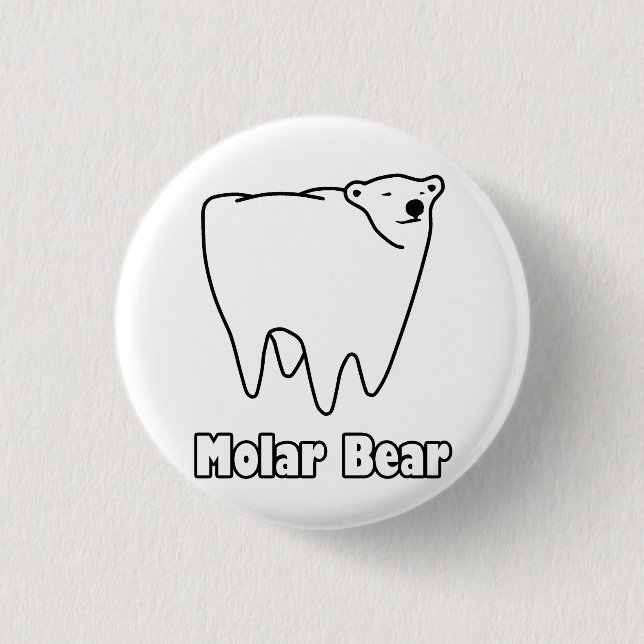 Molar Bear Polar Tooth Bear 1 Inch Round Button (Front)