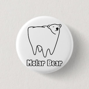 Molar Bear Polar Tooth Bear 1 Inch Round Button