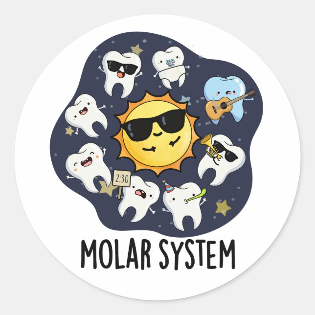 Molar System Funny Dental Astronomy Pun  Classic Round Sticker (Front)