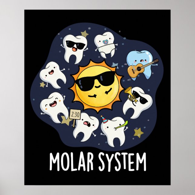 Molar System Funny Dental Astronomy Pun Dark BG Poster (Front)
