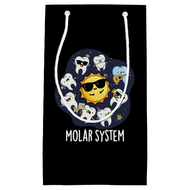 Molar System Funny Dental Astronomy Pun Dark BG Small Gift Bag (Front)