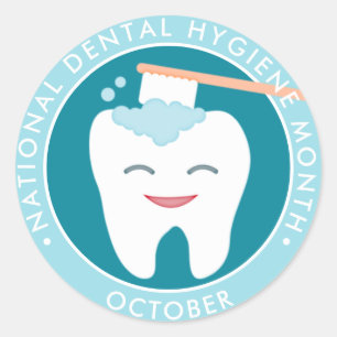Molar Toothbrush National Dental Hygiene Month Classic Round Sticker