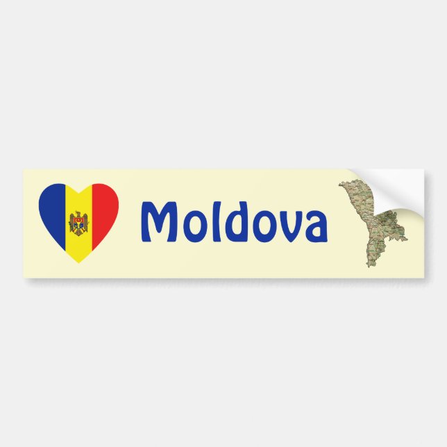 Moldova Flag Heart + Map Bumper Sticker (Front)