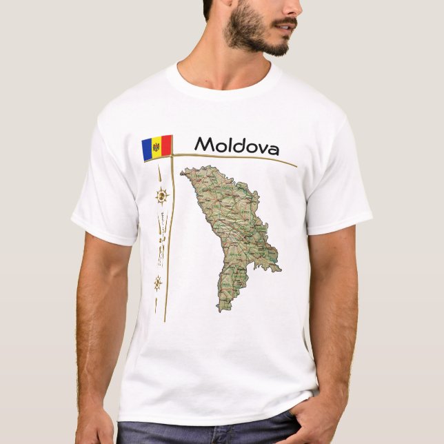 Moldova Map + Flag + Title T-Shirt (Front)