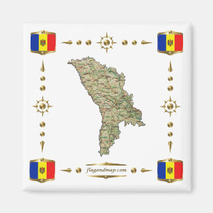 Moldova Map + Flags Magnet