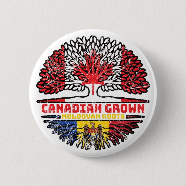 Moldova Moldovan Canadian Canada Tree Roots Flag 2 Inch Round Button (Front)