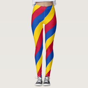 Moldova National Flag Colours Diagonal Striped Leggings