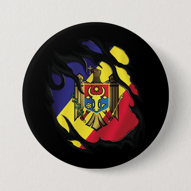 Moldova Ripped Flag 3 Inch Round Button (Front)