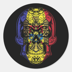 Moldova  Skull And Roses Flag Classic Round Sticker