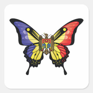 Moldova Swallowtail Butterfly Flag Square Sticker