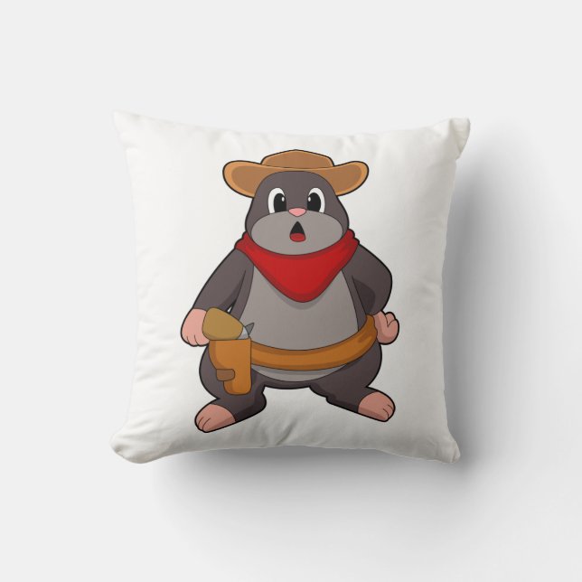 Mole as Cowboy Throw Pillow (Front)