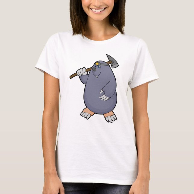 Mole as Farmer with Pickaxe & Spotlight T-Shirt (Front)