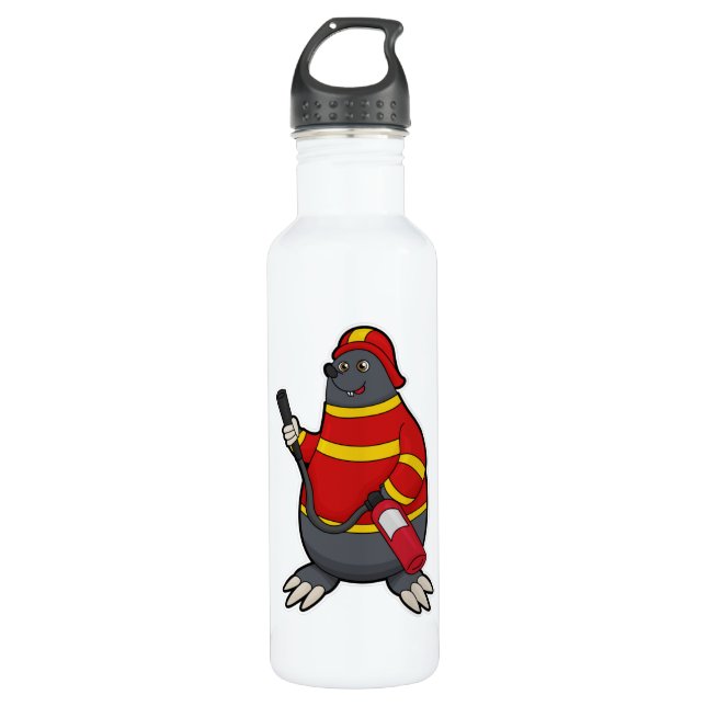 Mole as Firefighter with Fire extinguisher 710 Ml Water Bottle (Front)