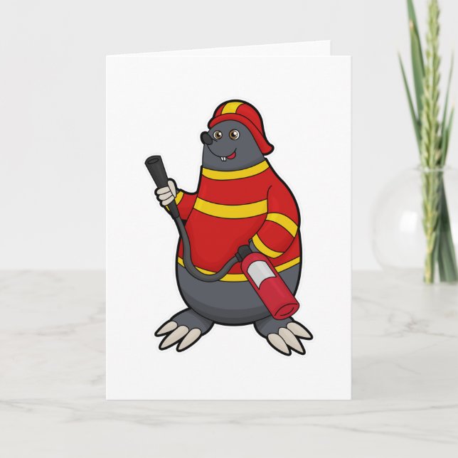 Mole as Firefighter with Fire extinguisher Card (Front)
