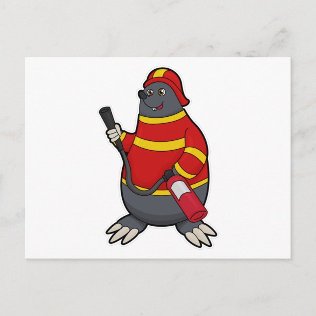 Mole as Firefighter with Fire extinguisher Postcard (Front)