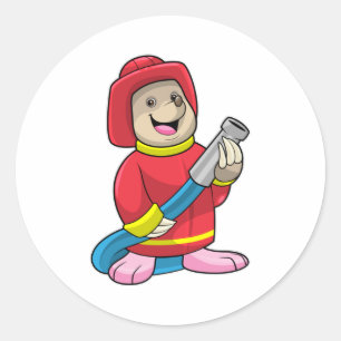 Mole as Firefighter with Hose Classic Round Sticker