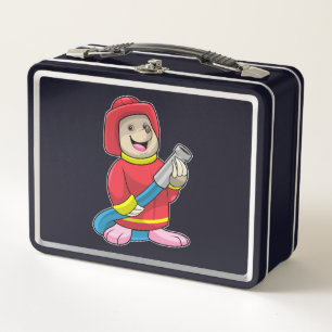 Mole as Firefighter with Hose Metal Lunch Box