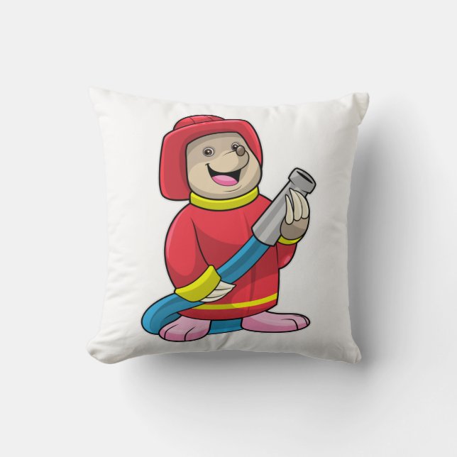 Mole as Firefighter with Hose Throw Pillow (Front)