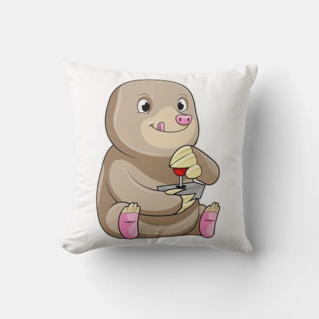 Mole as Gamer with Joystick Throw Pillow (Front)