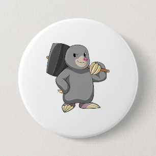 Mole as Handyman with Hammer 3 Inch Round Button