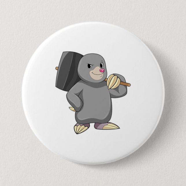 Mole as Handyman with Hammer 3 Inch Round Button (Front)