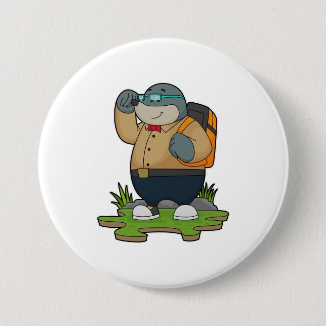Mole as Hiker with Backpack 3 Inch Round Button (Front)