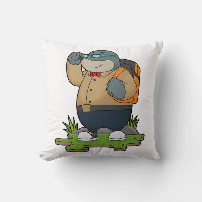 Mole as Hiker with Backpack Throw Pillow (Front)
