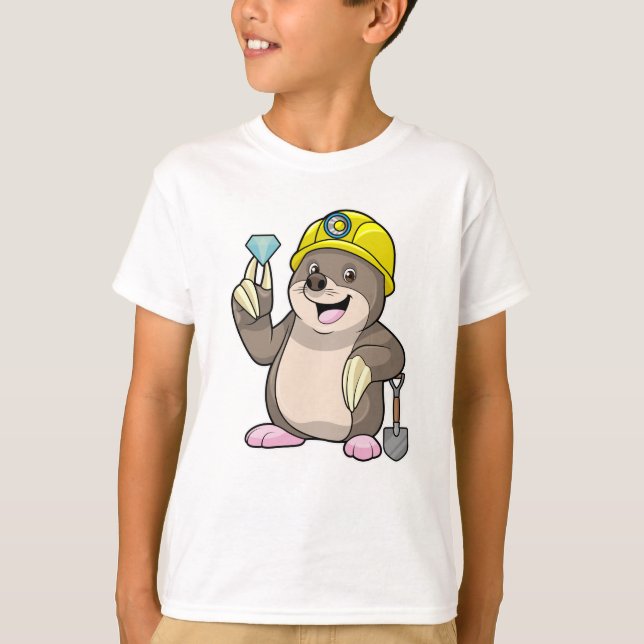 Mole as Miner with Shovel & Diamond T-Shirt (Front)