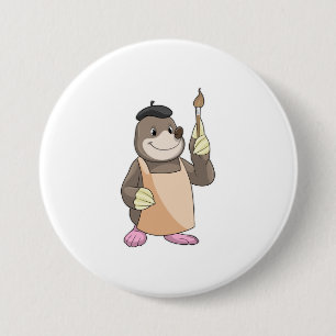 Mole as Painter with Paint brush 3 Inch Round Button