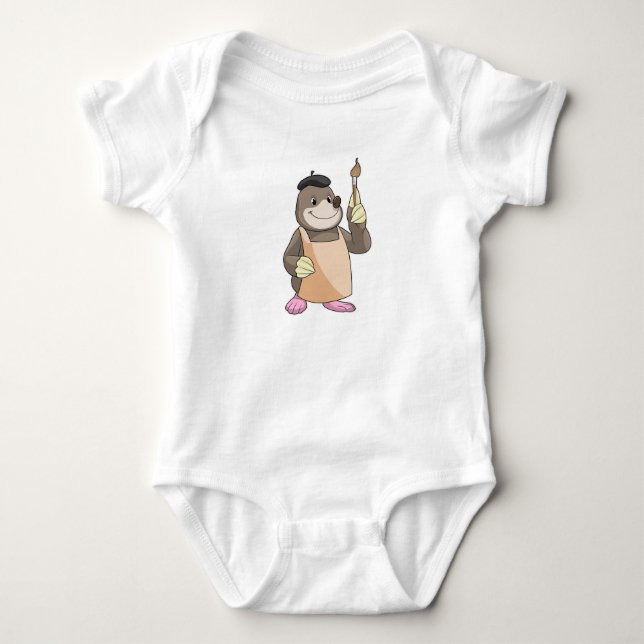 Mole as Painter with Paint brush Baby Bodysuit (Front)