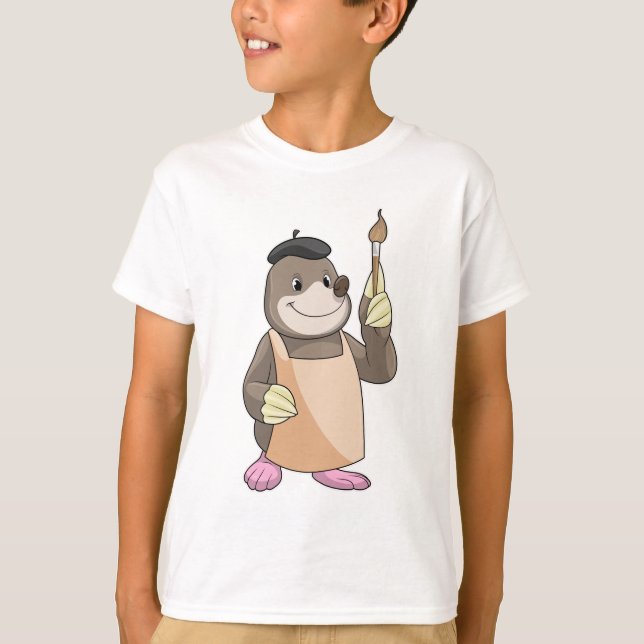 Mole as Painter with Paint brush T-Shirt (Front)