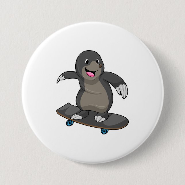 Mole as Skater with Skateboard 3 Inch Round Button (Front)