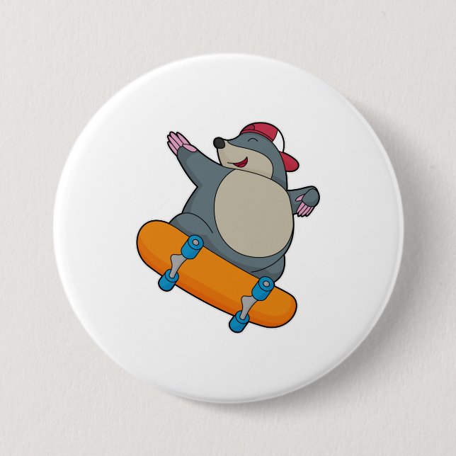 Mole as Skater with Skateboard 3 Inch Round Button (Front)