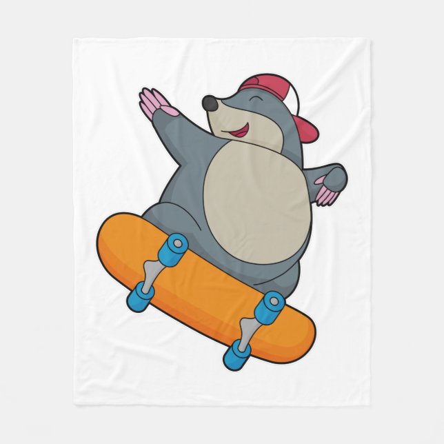 Mole as Skater with Skateboard Fleece Blanket (Front)