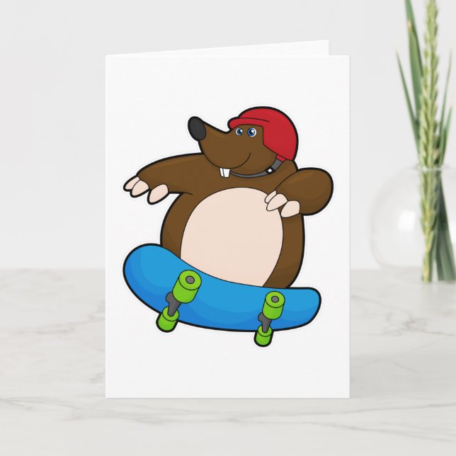 Mole as Skater with Skateboard & Helmet Card (Front)