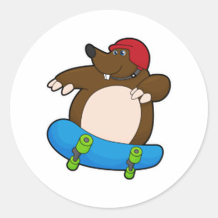 Mole as Skater with Skateboard & Helmet Classic Round Sticker