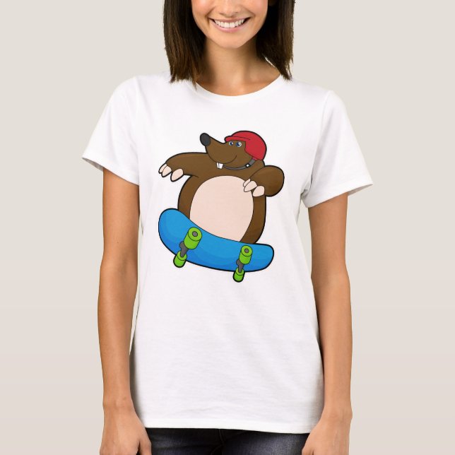 Mole as Skater with Skateboard & Helmet T-Shirt (Front)