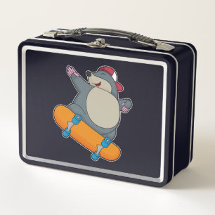 Mole as Skater with Skateboard Metal Lunch Box