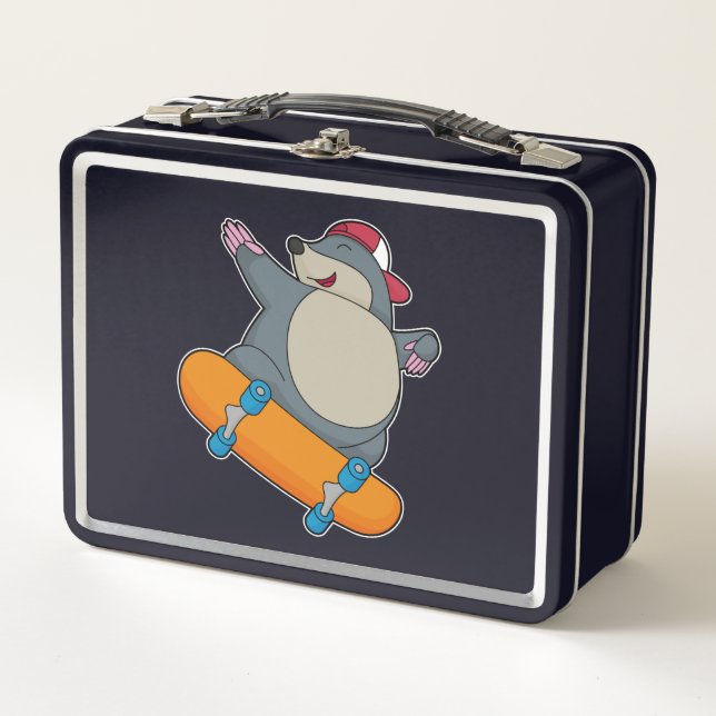 Mole as Skater with Skateboard Metal Lunch Box (Front)
