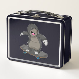 Mole as Skater with Skateboard Metal Lunch Box