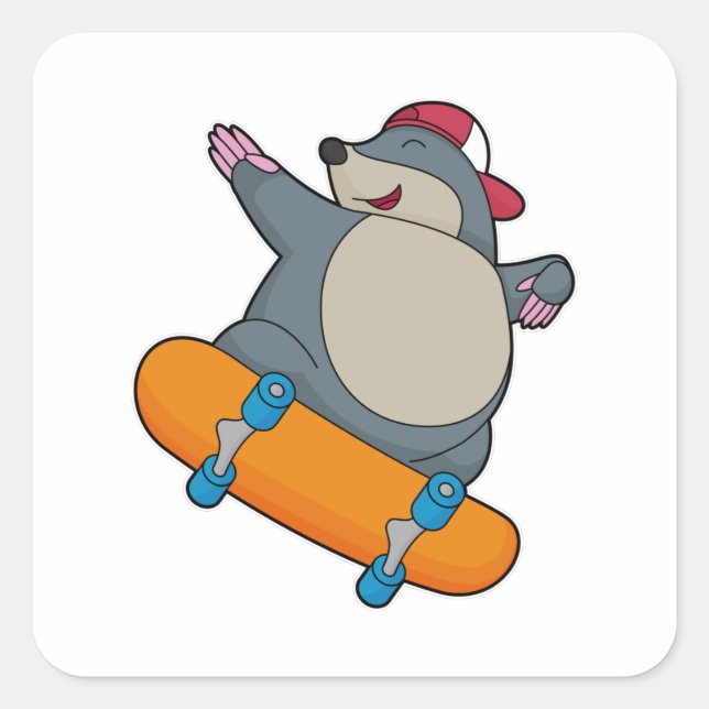 Mole as Skater with Skateboard Square Sticker (Front)