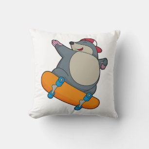 Mole as Skater with Skateboard Throw Pillow