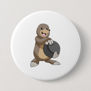 Mole at Bowling with Bowling ball 3 Inch Round Button