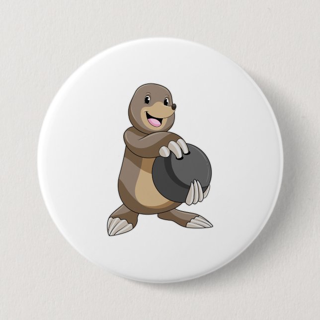 Mole at Bowling with Bowling ball 3 Inch Round Button (Front)