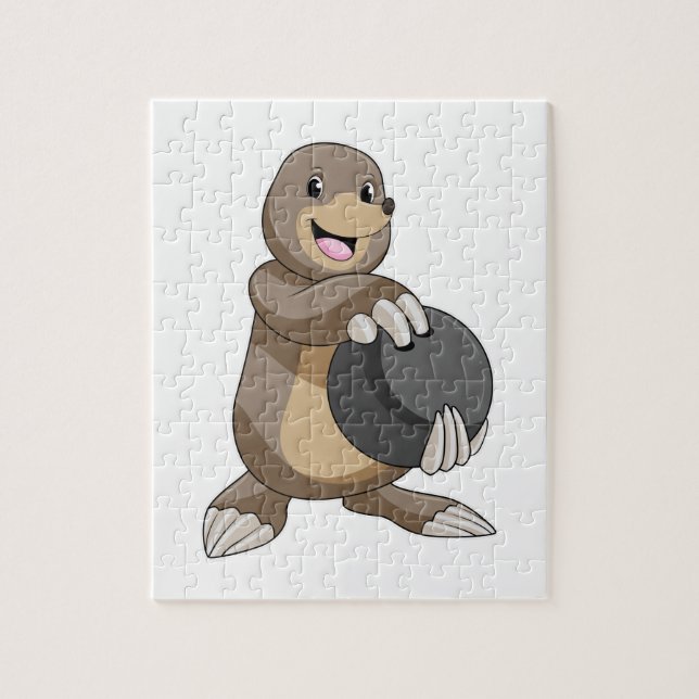 Mole at Bowling with Bowling ball Jigsaw Puzzle (Vertical)